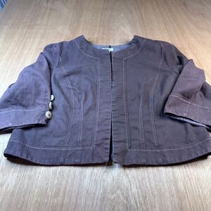 Cato Woman 18/20W Brown 3/4 Sleeve Cropped Open Jacket Cotton Blend